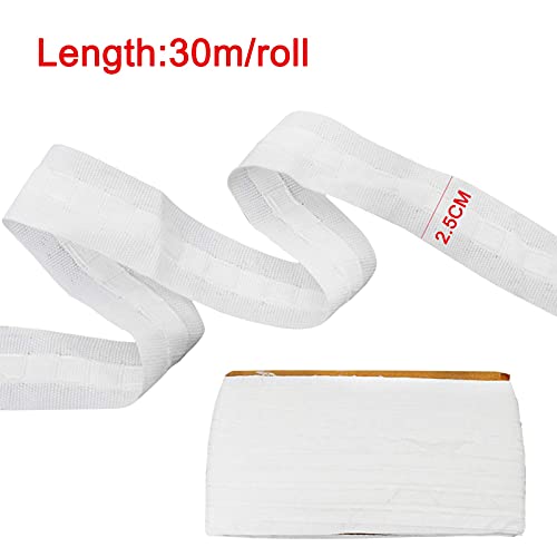 Gardinenband,Kräuselband,30M X 2.5CM Gardinenband Universalband Polyester Reihband Vorhang Faltenband,Gardinen Kräuselband zum Aufnähen,Gardinen Überschrift Band für Gardine Haken - Weiß