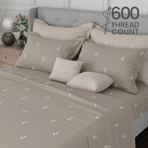 Image of BOUTIQUE LIVING Luxe Loom Blooming Dales 100% Cotton 600 TC Grey Floral King Bedding Set