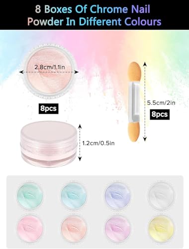 Ysimple 8 Poudres Chrome Ongles, Chrome Nails Pigment Nail Art Effet Miroir – vue 2