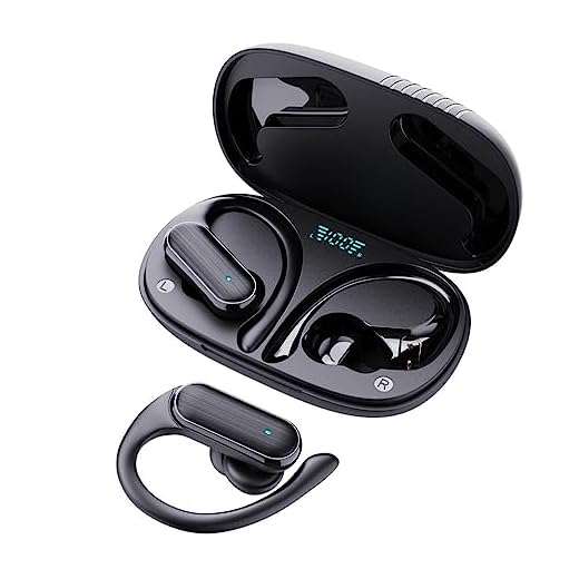 BR Lion Fone de Ouvido Bluetooth sem fio Fone TWS Bluetooth Com Cancelamento De Ruído Esportivo bluetooth com ganchos de ouvido com microfone 60 horas de reprodução (Preto-A520)
