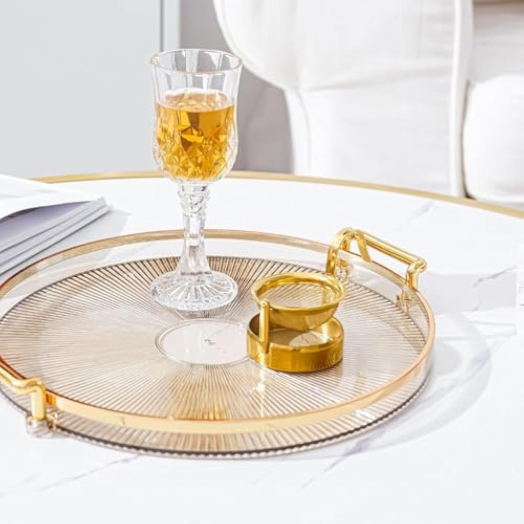 Round Gold Tray, Decorative Serving Tray