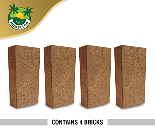 Image of MODELLOR Coco Coir Bricks, 4-Pack (5 lb) - Premium Super Washed, Yields 9 Gallons (36 Quarts), Organic, pH-Balanced Growing Medium for Seed Starting & Gardening