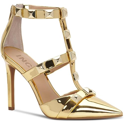 INC Womens Syndia Faux Leather Ankle Strap Pumps Gold 6 Medium (B,M)