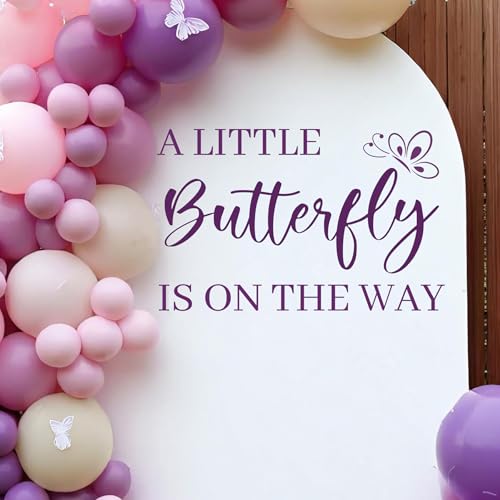 A Little Butterfly is On Her Way Baby Shower Decorations - A Little Wildflower is On Her Way Decal for Balloons Arch Backdrop, Butterfly First Birthday Decorations, 1st Party Banner Supplies for Girl