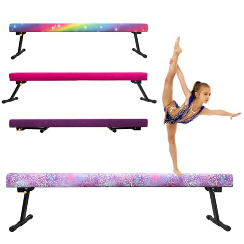 HomeSun Poutre Gymnastique Enfant 240CM, 4 Hauteurs Réglables, Poutre d’Équilibre pour Débutants et Gymnastes Professionnels, Équipement d'Entraînement Gymnastique pour Enfants (Nuage Violet)