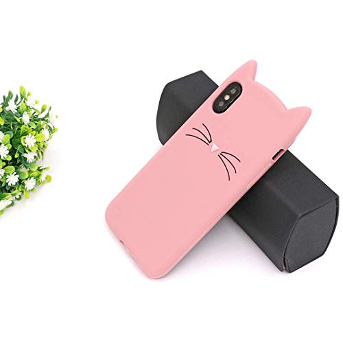 Iphone X/Xs-5.8 Inch Whisker Cat Ears Kitty Case 3D Cartoon Design Cute Soft Gel Silicone Rubber Protective Cover Cell Phone Fashion Cool Skin Shell Case (Iphone X/Xs-5.8 Inch, Pink) #TOP5