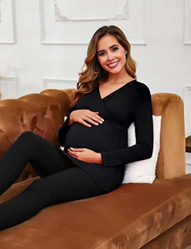 Litherday Women's Maternity Tops Nursing Cotton Long Sleeve Soft Breastfeeding Pregnancy Clothes Layered T-Shirt