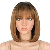 DÉBUT Echthaar Perücke mit Pony kurz Perücke Bob Pixie 10A brasilianisches Virgin Remy Hair 25 cm 103g (25 cm, TT1B/30)