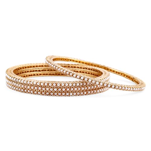 Image of Rubans Gold Plated Pearl Beaded Bangles Jewellery Gift for Women & Girls | Ethnic Wedding Traditional Bridal