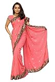 Indian Trendy Women's Bollywood Sequin Embroidered Sari Festival Saree Unstitched Blouse Piece Costume Boho Party Wear (Salmon), One Size
