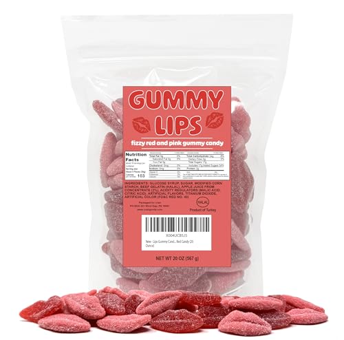 Sour Lips Gummies – Sour Gummy Lips Pink and Red Fizzy Candy, Pink Candy (20 Ounce)