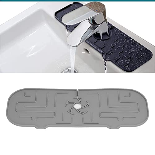 Image of Faucet Mat, Silicone Sink Faucet Splash Guard Pad, Handle Drip Catcher Tray for Kitchen, Bathroom, Apartment, Hotel(Grey)