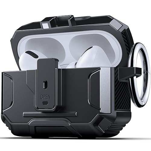 DASFOND Armor Earphone Cover Airpods Pro Case, Military Grade Full Body Shockproof Protection Hard Case, Support Wireless Charging with Keychain, Magnetic Lid, Front LED Visible, Black