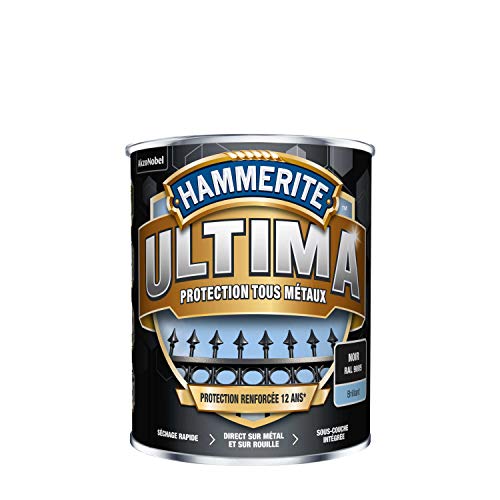 Hammerite Ultima - Peinture Acrylique Tous Métaux - 3 en 1 : Antirouille, Direct sur Rouille et Sans Sous-couche - Brillant Noir 2,5 L