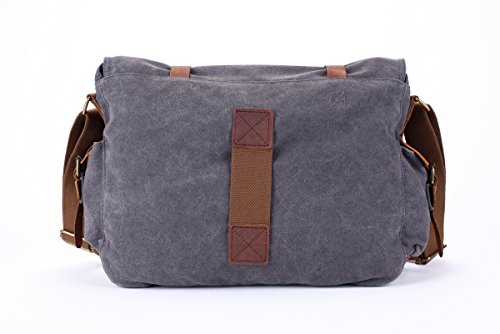 Berchirly Gray Military Leather Canvas Laptop Bag Men Messenger Bags For 14.7Inch