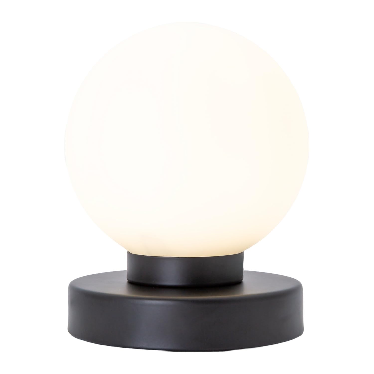 Happy Homewares Contemporary Opal Glass Globe Table Lamp With Matte Black Round Base from B&Q