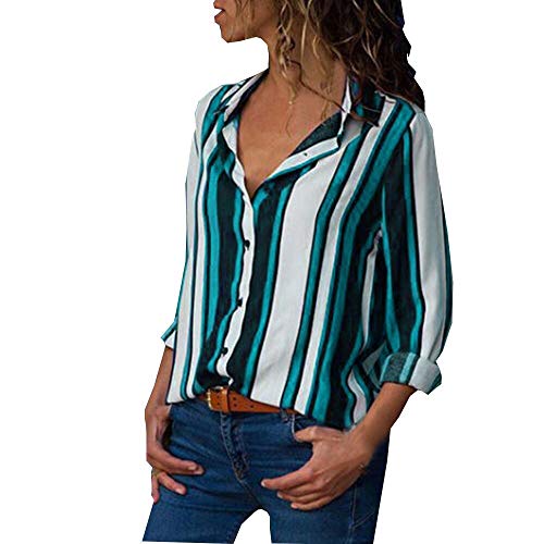 Camiseta de Manga Larga para Mujer, BBestseller Ropa Camisetas Mujer, Mujeres Ocasionales De Camisa de Manga Larga con Cuello en V deBotón Impreso Casual para Mujer (L, Verde)