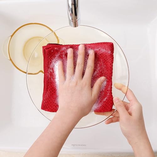 Image of Homaxy 100% Cotton Waffle Weave Kitchen Dish Cloths, Ultra Soft Absorbent Quick Drying Dish Towels, 12 x 12 Inches, 18-Pack, Red