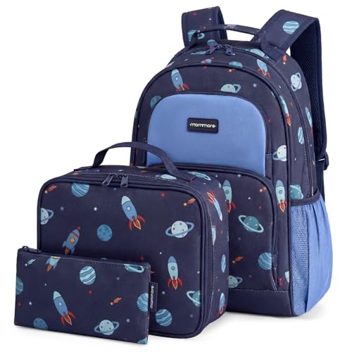 mommore Kids Backpack for Boys Preschool Kindergarten BookBag with Lunch Box Lightweight School Backpack Boys Backpacks for Elementary 4-8 (3 PCS Galaxy)