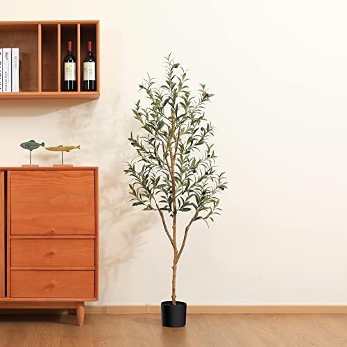 Kazeila Artificial Olive Tree 5Ft Tall Faux Silk Plant For Home Office Decor Indoor Fake Potted Tree With Natural Wood Trunk And Lifelike Fruits #TOP2