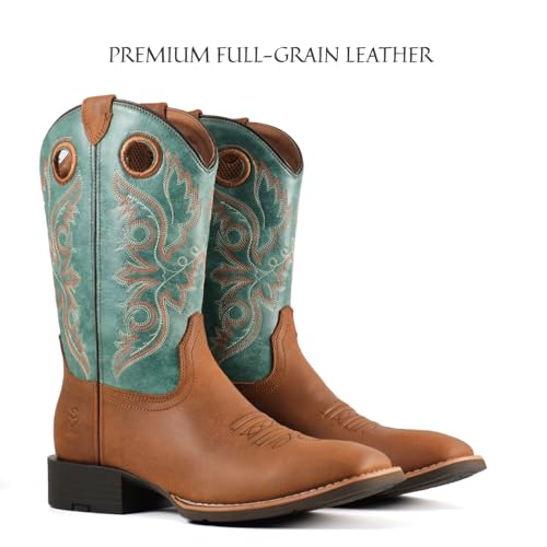 Image of SUREWAY Western Boots For Men - Mens Square Toe Cowboy Boot, Oil /Slip Resistant, Durable Fashionable Classic Pull on 10 Inch Mid-Calf Wellington Boots