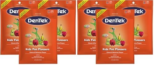 Image of DenTek Fun Flossers - Kids Floss Picks with Wild Fruit Flavor,75 Count (Pack of 6)