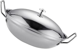 AVFORA Olla de cocina de de 9 pulgadas Olla de metal con tapa Sartén for saltear Sartén Sartén Wok de fondo redondo Wok binaural for cocinar en la cocina (Color : Silver, Size : 26.5X25.5X6.5CM)