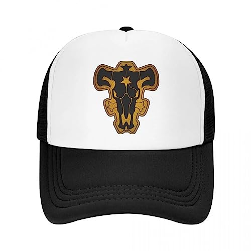 VIDOJI Chapeaux pour Adultes Black Bull Squad Logo Worn Casquette de Baseball Sun Protection Sleeve Réglable Black Clover Trucker Hat Spring Snapback Caps Cadeaux d'extérieur pour Hommes et Femmes