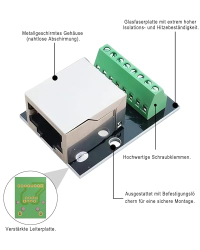GWAEPU 4 Stück RJ45 Ethernet Breakout Board: RJ45 Buchse auf Schraubklemme 2.54mm Pitch 8 Poliger Schraubanschluss für Netzwerkverkabelung FR4 Leiterplatte für IT Techniker