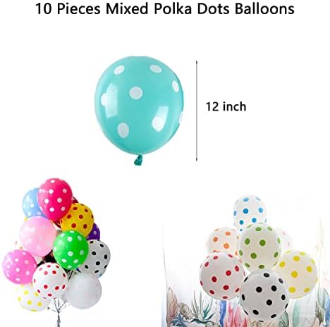 Jwssor Mixed Balloons,12 inch Polka Dots Balloons,10 pcs Multicolored Latex Balloons