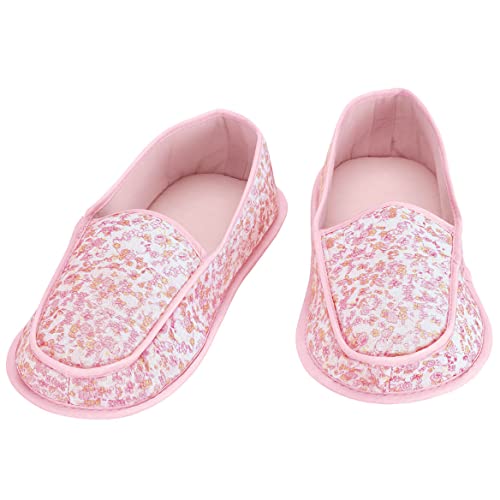 EasyComforts Chintz Slippers, Nonbinding Pink Bands, Foam Cushion for Added Comfort, Nonskid Soles, Pink - Large