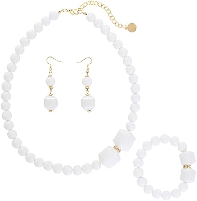 Coiris Chunky Acrylic Beads Strand Necklaces Set,Statement Geometric Beads Necklace Earrings,Acrylic African Beaded Necklace for Accessory Jewelry