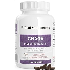 Real Mushrooms Chaga Mushroom Capsules – Organic Chaga Extract Powder with Extract Powder for Wellness & Energy Support– Vegan, Non-GMO, 120 Capsules – Organic Mushroom Supplement