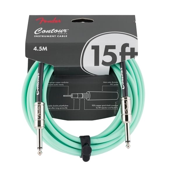 Fender 15' Contour Instrument Cable, Seafoam Green, 15FT/4.5M