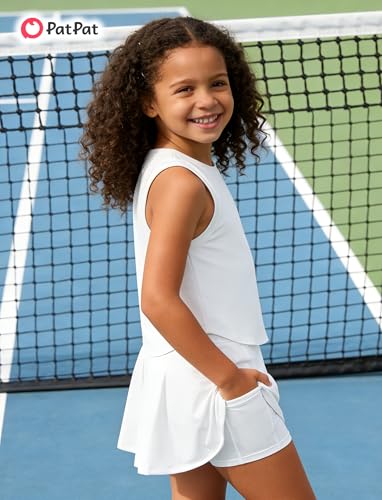 Image of PATPAT Girls Tennis Skirt Sets Moisture Wicking Tank Tops and Pleated Skirts 2 Piece Outfits Activewear Sets 5-12 Years