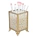 Houseables Makeup Brush Holder, Cosmetic Organizer, 4"W x 5.5"H, White Pearls, Brass Jar, Glass Panels, Dressing Table Accessories, Decorative Vanity Storage, Gold Cup, Clear Countertop Container