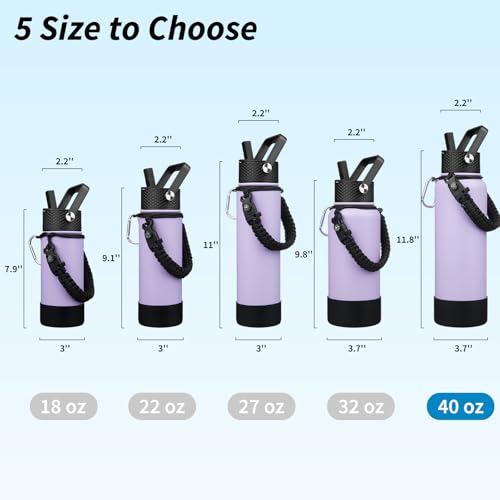 Image of BJPKPK 40oz Insulated Water Bottle with 3 Lids, Straw Lid & Handle