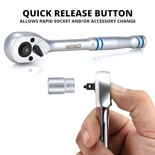 image for NEIKO 03115A 1/4 Inch Ratchet Wrench, 100-Tooth Reversible Ratchet, 3.