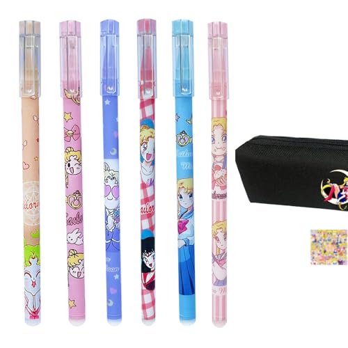 31-teiliges Anime-Stift-Set – 6 Gelstifte, 1 Federmäppchen, 25 Aufkleber, 0,5 Mm, Schwarze Tinte, Für Schule & Dekoration