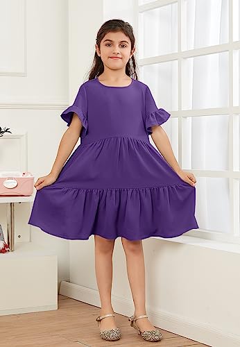 Geckatte Girls Dresses Summer Casual Floral Print Ruffle Short Sleeve Tiered Pleated Kids A-Line T-Shirt Dress Size 5-14 #TOP5