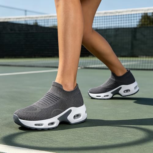 Image of YHOON Women's Walking Shoes Slip-On - Comfortable Work Shoes for Standing All Day, Breathable Air Cushion Nursing Sneakers