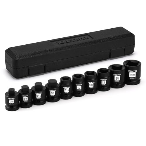 EMENTOL 10PCS 1/2 Dr. Pipe Plug Socket Set SAE CR-MO Tapered Male Square Drive - 7/16 Inch to 9/16 Inch Chamfered Female Square Drive - 7/16 Inch to 13/16 Inch