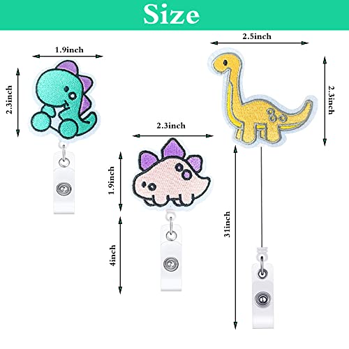 Dinosaur Badge Reel, 3Pcs Dinosaur Badge Holder Cartoon Animal Felt Cute Badge Clips For Office Work Nurses Id And Name Tag With Alligator Clip Nurse Doctor Volunteer Teacher Student (Dinosaur) #TOP5