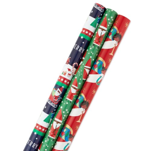 Hallmark Mahogany Christmas Wrapping Paper, 3 Rolls (Jazzy Santa, Angel)