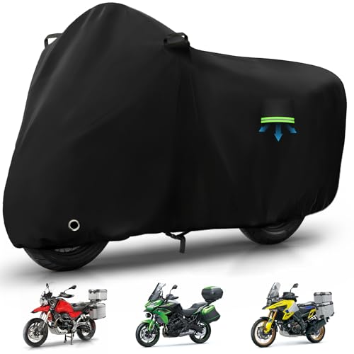 Motorcycle Cover Waterproof for Pan America 1250 Special Adventure/V-Strom 1050/Versys 1000 SE/Tiger, Heavy Duty Sun UV Dust Rain All Weather Protection Motorbike Cover with Cotton Lining & Lock Hole