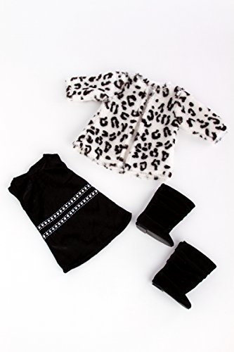 - Glamour Girl - 3 Piece Outfit - Snow Leopard Faux Fur Coat with Black Velvet Dress and Black Boots - Clothes Fits 18 Inch American Girl Doll (Doll Not Included) - Thumbnail 6