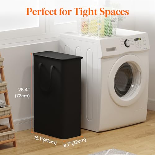 Lifewit 65L Slim Laundry Basket with Lid, Small Washing Basket, Narrow Foldable Laundry Bag with Handles, Thin Laundry Hamper Bin Storage for Bedroom Accessories, Black - Cosy Home Interiors Lifewit 65L Slim Laundry Basket with Lid, Small Washing Basket, Narrow Foldable Laundry Bag with Handles, Thin Laundry Hamper Bin Storage for Bedroom Accessories, Black - Image 2