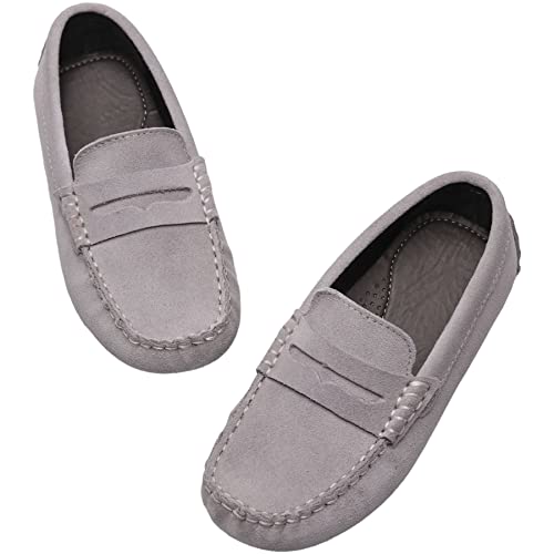 Rismart Kids Penny Loafers For Boys Girls Slip On School Casual Flat Boat Shoes (Grey,1.5 Little Kid) #TOP3