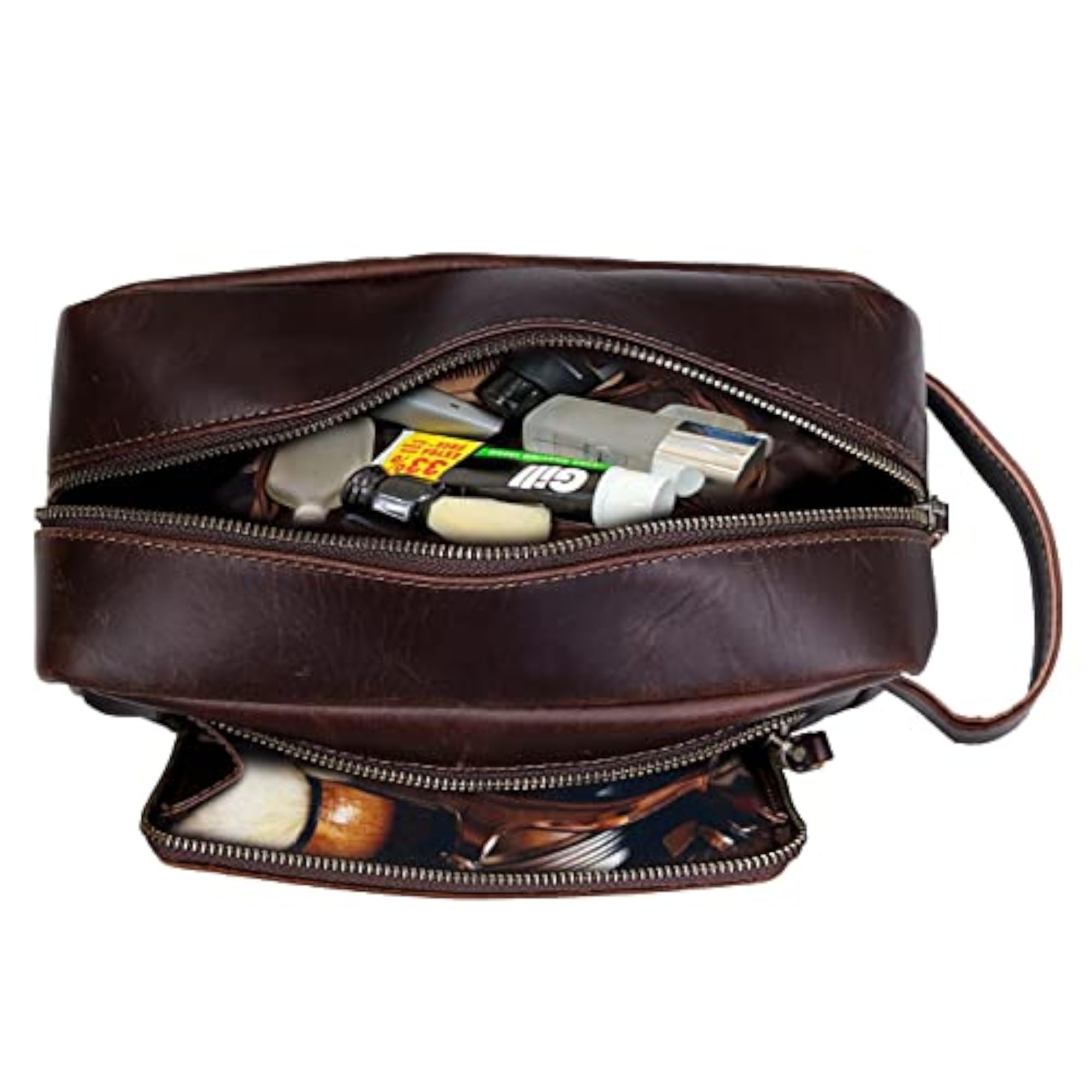 Men's Leather Travel Toiletry Bag Dopp Kit