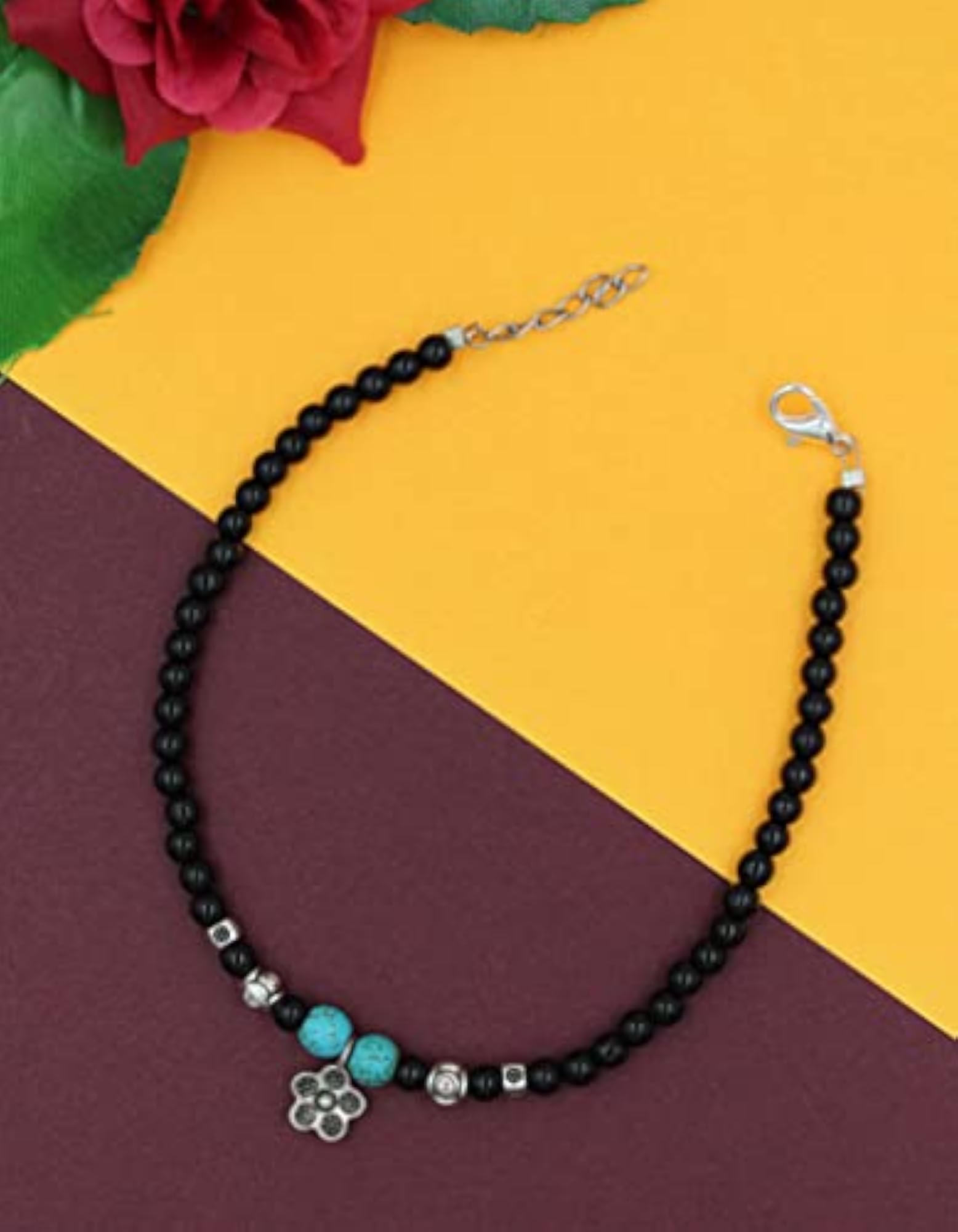 German Metal Silver Glossy Beads Chain Anklet for Girls